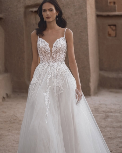 Luxus-Hochzeitskleider – Enzoani Brautkleider bei Say Jess Dein Brautladen für exclusive Brautmode und Accessoires- Amerikanisches Hochzeitskleid A-Linie Glitzer Softtüll