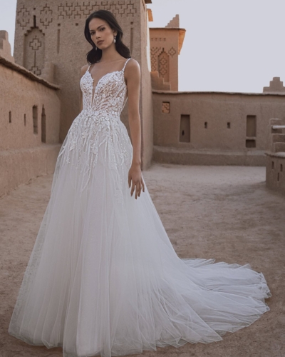 Luxus-Hochzeitskleider – Enzoani Brautkleider bei Say Jess Dein Brautladen für exclusive Brautmode und Accessoires- Amerikanisches Hochzeitskleid A-Linie Glitzer Softtüll