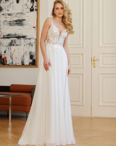 Belgische Brautmode von Jarice - Brautmode Rodgau - Say Jess Dein Brautladen für exklusive Brautmode und Accessoires Chiffon Kleid Spitzenoberteil