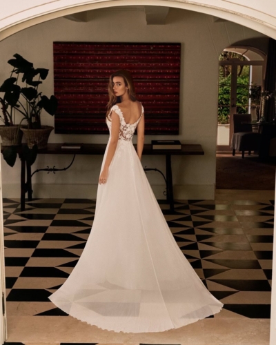 Alberto Palatchi Brautkleider - Brautmode Rodgau - Say Jess Dein Brautladen für exklusive Brautmode und Accessoires - Spanische Hochzeitsmode Chiffon Kleid mit Spitzen Oberteil